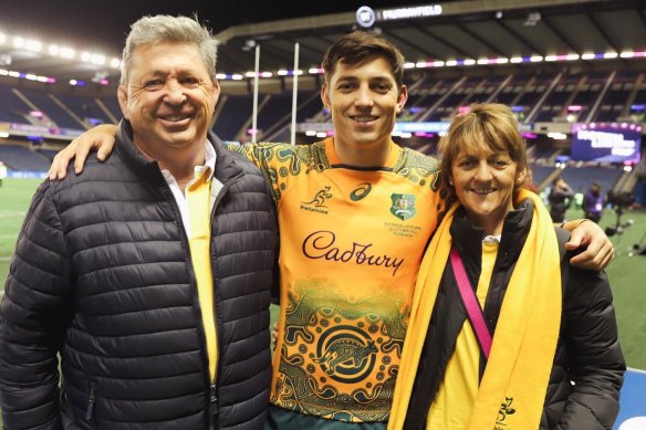Jock Campbell with his parents after Saturday’s Test against Scotland.