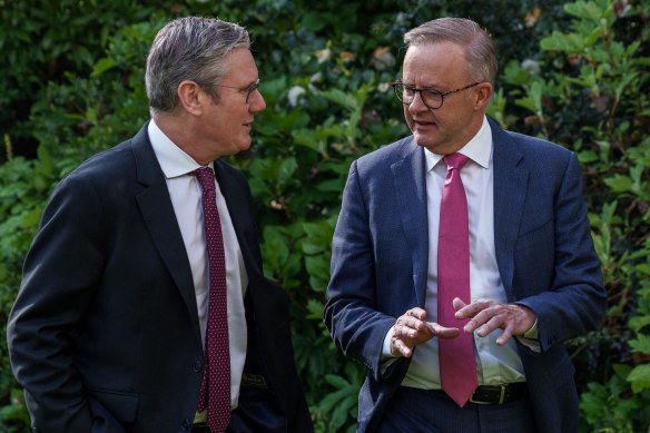 Keir Starmer and Anthony Albanese chat during the Australian prime minister’s visit to London in May 2023.