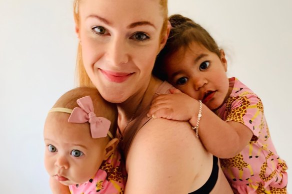 Natalie De Cerff with her daughters Macie (6 months) and Lucia (two years old). 