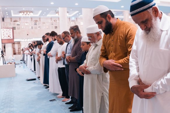 Worshippers at the newly opened mosque.