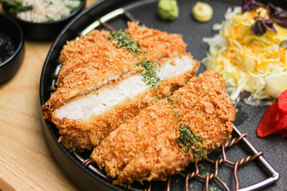 Crumbed pork (tonkatsu) is the focus at Katsuhon, where it comes with many condiments.