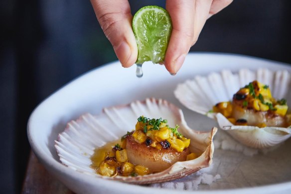 Baked scallops with miso butter and corn at The Herring Room.