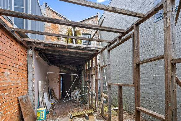 Scaffolding at the back of the Redfern home.