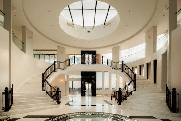 The 11-bedroom, 20-bathroom estate features internationally sourced marble.