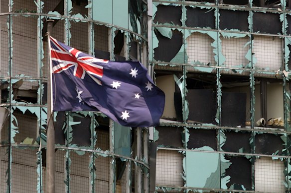 An office building next to the Australian embassy after the
explosion.