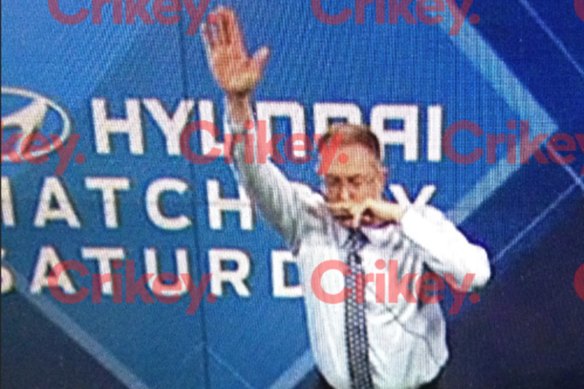 Foxtel boss Patrick Delany demonstrates a Nazi salute on a Fox Sports set. He says the image was taken about a decade ago.