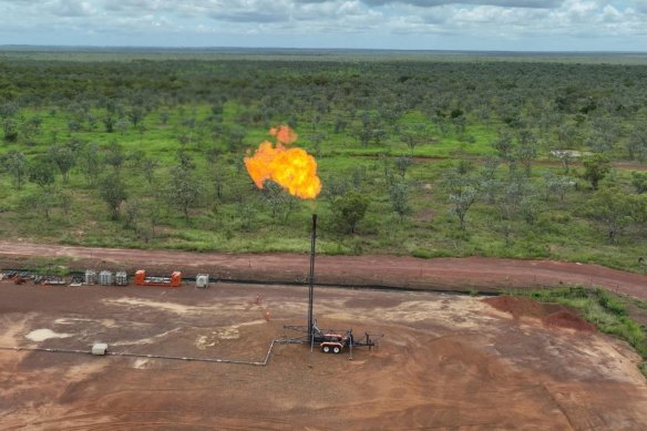 Empire Energy’s Carpentaria 2H well flaring gas in the Northern Territory’s onshore Beetaloo Sub-Basin. 