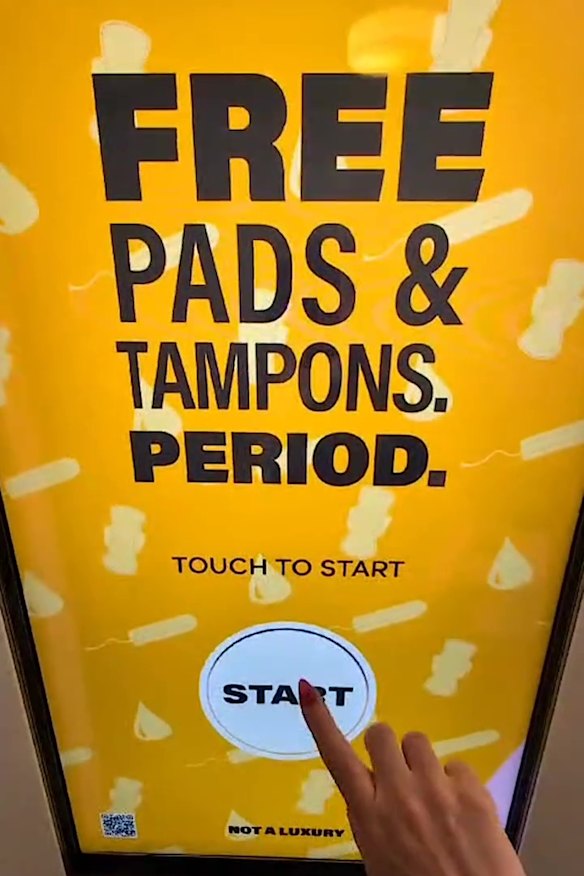 A free pad and tampon vending machine at the State Library of Victoria.