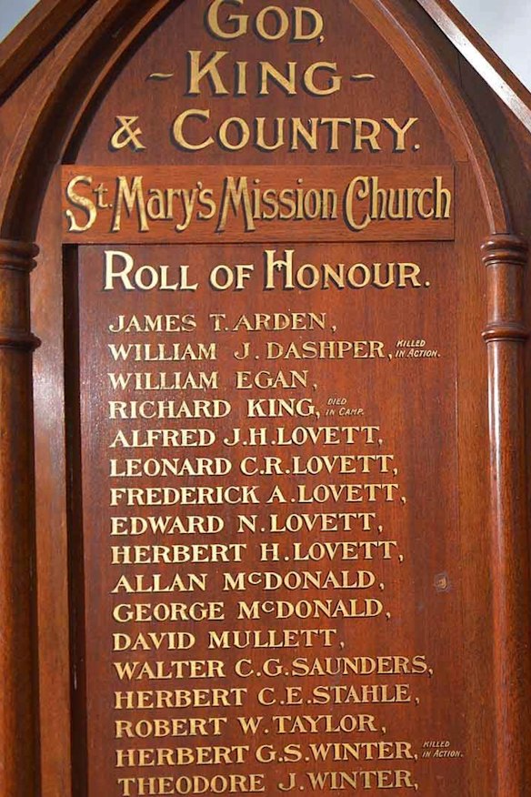 Chris Saunders' name on the Lake Condah mission's Roll of Honour.