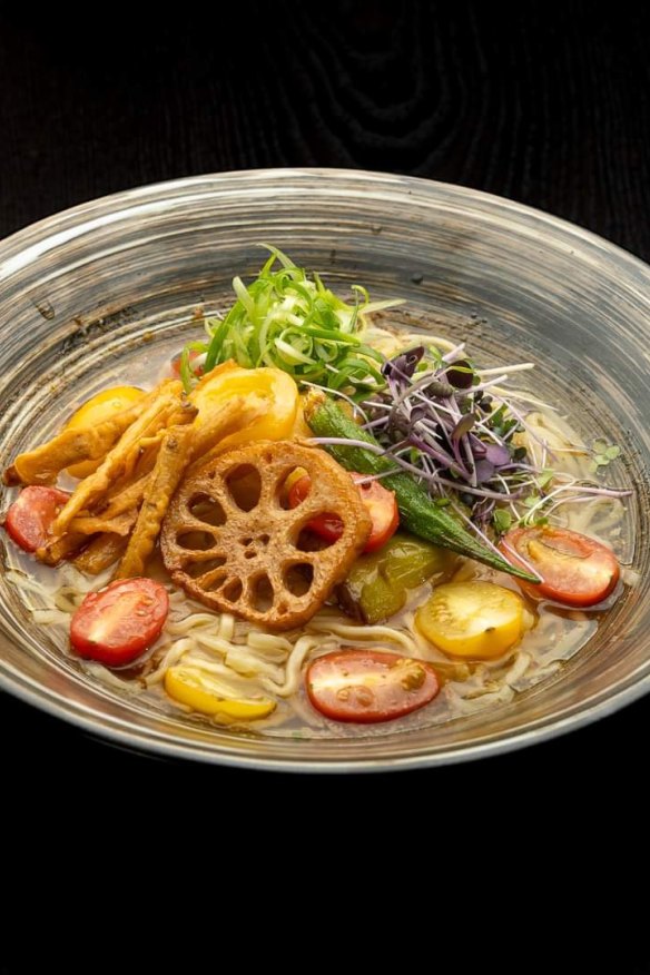 Plant-based ramen with negi oil.