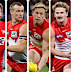 James Jordon, Chad Warner, Isaac Heeney, Riley Bice and Nick Blakey have been stood down for the rest of the season by the Swans.
