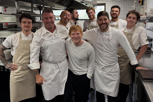 Magill Estate Restaurant Chef Scott Huggins, staff and Ed Sheeran.