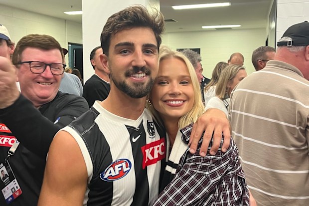 Josh Daicos and Annalise Dalins after an AFL game.