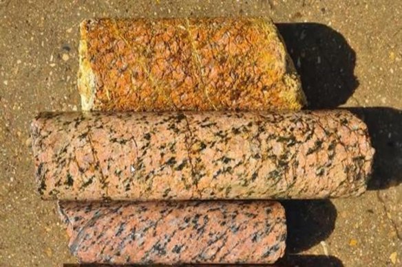 Red Metal’s diamond drill core shows three weathering styles.