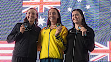 From left: Katie Ledecky, Lani Pallister and Erika Fairweather.