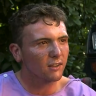 Reece Parker speaks to reporters after being released from hospital. 