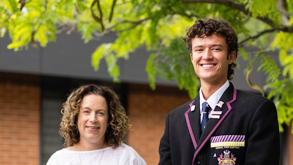Haileybury College deputy head of English Katrina Alford and Year 12 graduate Monty Wright.