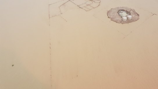 An aerial image of the North Queensland floods shows cattle yards under water in the state's north west.