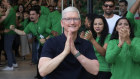 Apple CEO Tim Cook greets people during the opening of the first Apple flagship store in Mumbai.