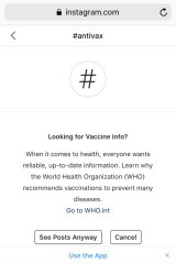 Instagram has recently introduced an information page which activates when someone clicks on a link to known vaccine misinformation material.