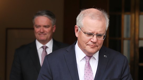 Scott Morrison, with former finance minister Mathias Cormann. The PM’s GST is fracturing the budget and the federation
