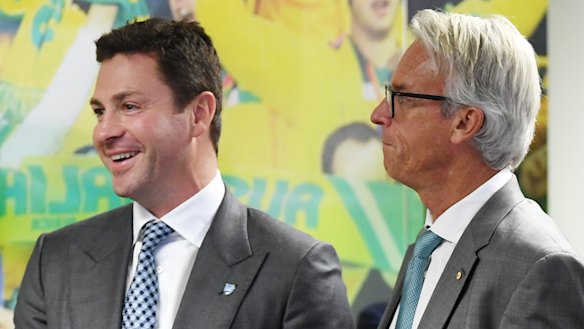 Food for thought: Sydney FC chairman Scott Barlow and FFA chief executive David Gallop.