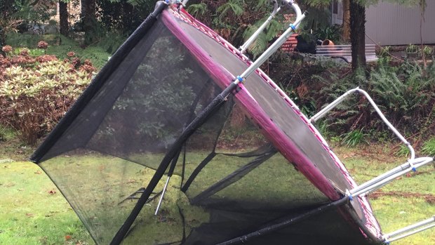 The wild winds bounced this trampoline onto its side in Olinda.