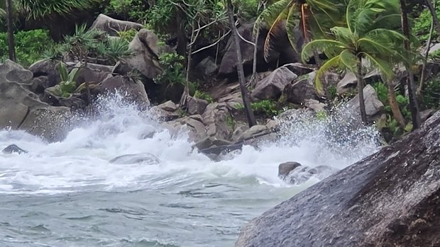 Tropical Cyclone Kimi whips up the sea at Bedarra Island, near Mission Beach.