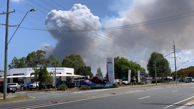 A large bushfire causes an emergency evacuation in Peregian Springs.