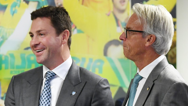 Food for thought: Sydney FC chairman Scott Barlow and FFA chief executive David Gallop.