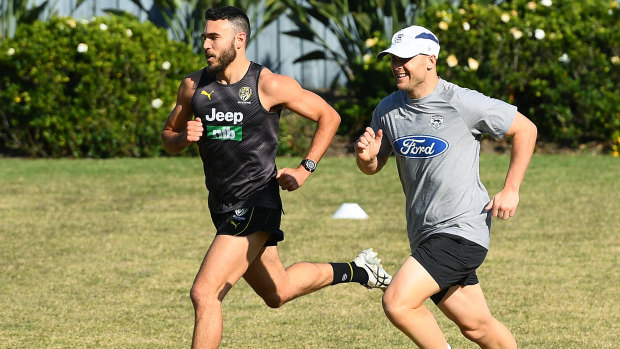 Shane Edwards and Gary Ablett train together in early September and will face off in Saturday's Grand Final.