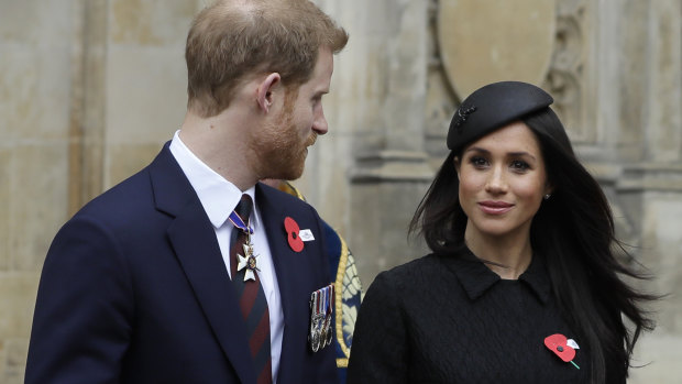 Prince Harry and Meghan Markle leave an Anzac Day service at Westminster Abbey.