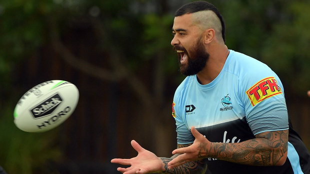 Andrew Fifita training with the Sharks before Christmas.