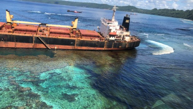 The MV Solomon Trader aground at Rennell Island in the Solomon Islands which has become an environmental disaster.