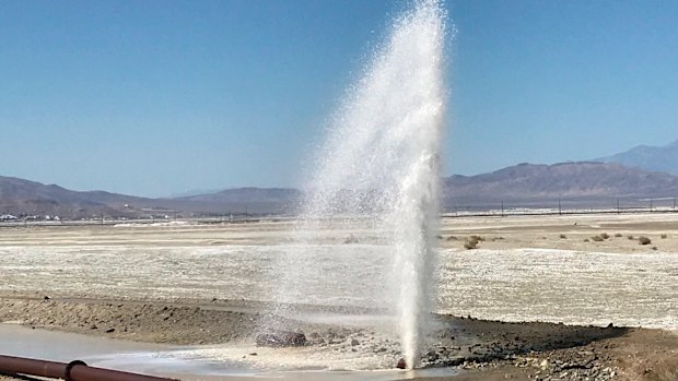 Pipes are damaged from an earthquake in Trona, California.