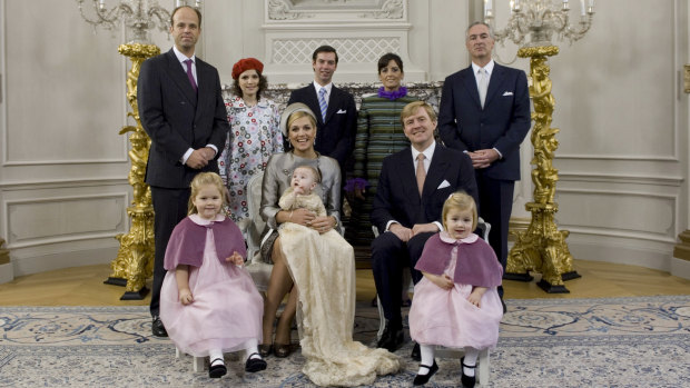 Ines Zorreguieta (second from left back row), sister of Queen Maxima of the Netherlands, has died in Argentina. Also shown in this family picture taken on the baptism of Princess Ariane in 2007 are (front row) Queen Maxima with Princess Ariane on her lap, King Willem-Alexander (centre right), and their daughters Princess of Orange Catharina-Amalia (left) and Princess Alexia (right). (Top row from left) Tijo Baron Collot d'Escury, Ines Zorreguieta, Hereditary Grand Duke Guillaume of Luxembourg, Valeria Delger and Antoine Friling.
