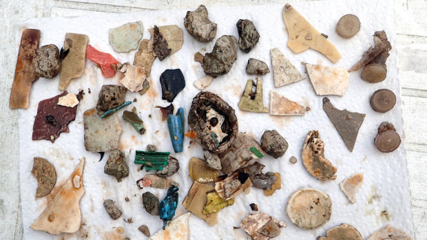 Plastic fragments recovered from the stomach of just one bird on the island. 