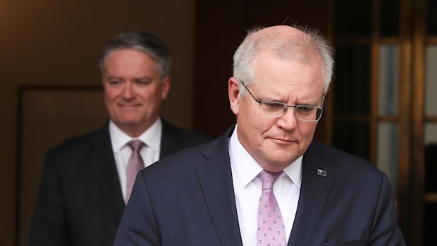 Scott Morrison, with former finance minister Mathias Cormann. The PM’s GST is fracturing the budget and the federation