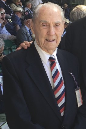 Trevor Burgess at the 2019 MCG Boxing Day Test on his 102nd birthday.