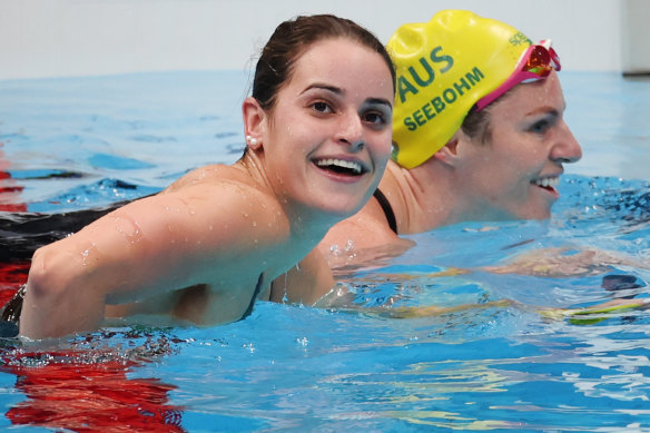 Kaylee McKeown after winning gold in the 100m backstroke. 