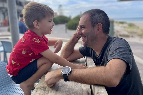 Treasurer Jim Chalmers and son Jack, 4, on holidays in South Australia.