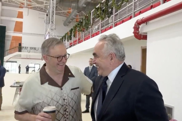 Anthony Albanese speaks to Kurt Campbell at last week’s Pacific Islands Forum. 