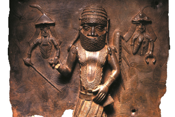 A Benin copper alloy plaque representing an encounter between Benin Chief Uwangue, and Portuguese traders that will be returned from the Horniman Museum to Nigeria. 