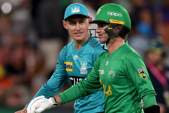 Marnus Labuschagne and Adam Zampa chat during the match.
