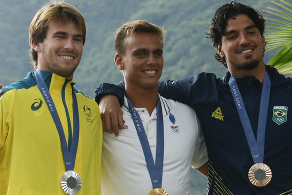 Jack Robinson, Kauli Vaast and Brazilian bronze medallist Gabriel Medina.