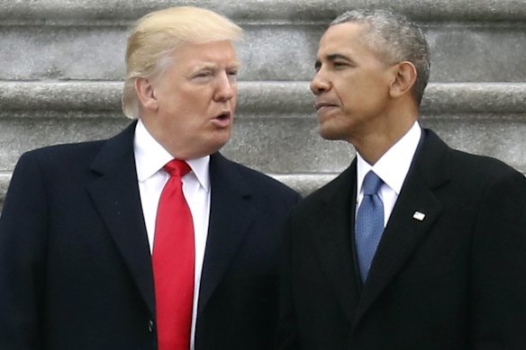 Donald Trump con l'ex presidente Barack Obama a Capitol Hill nel 2017.