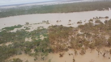 The swollen Flinders River at the 20 Mile Reserve on Thursday morning.