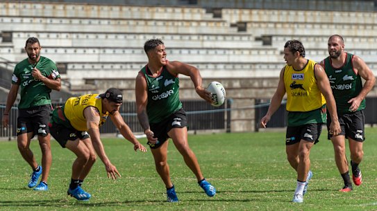 Latrell Mitchell putting in the hard yards at Redfern last Friday.