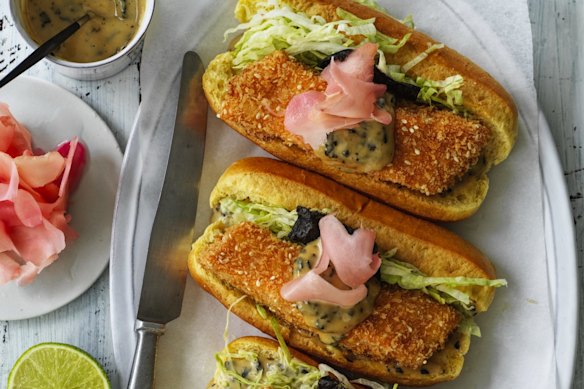 Fish finger buns with nori and miso mayo.