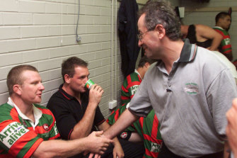 Denton meets players from his beloved South Sydney Rabbitohs rugby league team.